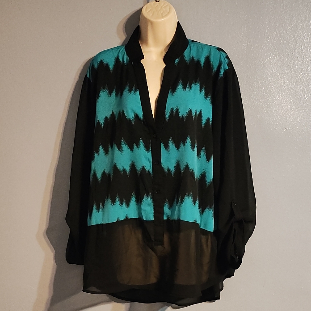 What's Hot Stylish Black and Teal Women's Shear Bottom And Sleeves Blouse